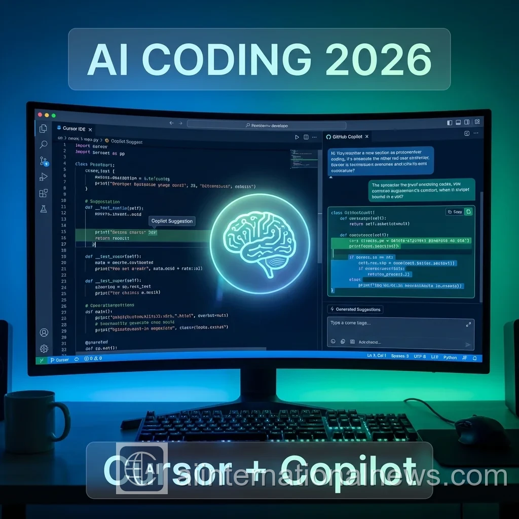 AI coding with Cursor IDE and GitHub Copilot showing code suggestions