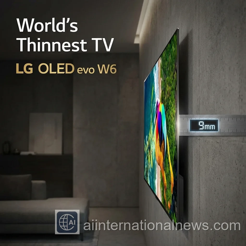 LG OLED evo W6 world's thinnest TV at 9mm mounted on wall